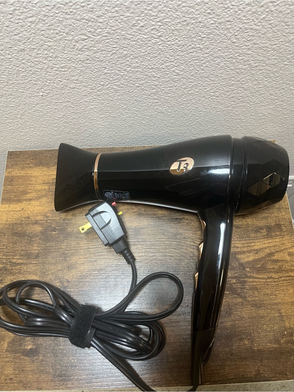 T3 Black Hair Dryer with Gold Accents